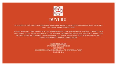 Savaştepe Kaymakamlığından Duyuru